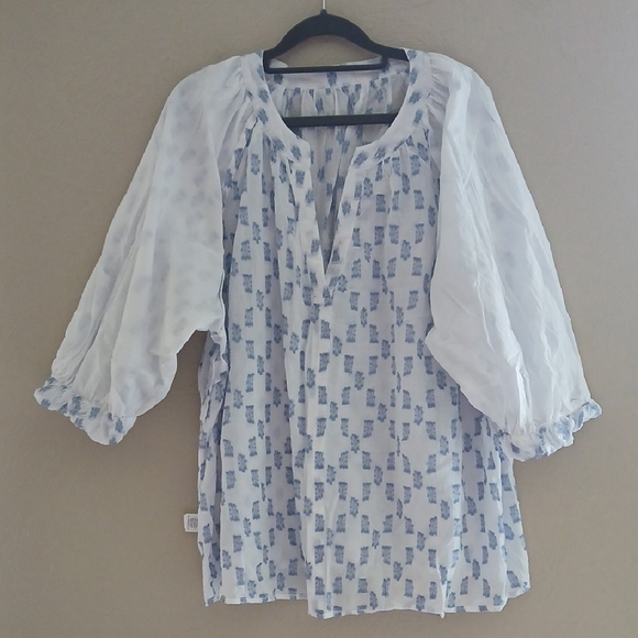 Sonoma White Blouse with‎ Subtle Blue Patterns Sz 3X - Picture 6 of 8